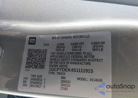 2025 Chevrolet Colorado 4Wd Z71 из США, поврежденный, VIN 1GCPTDEK4S1111915